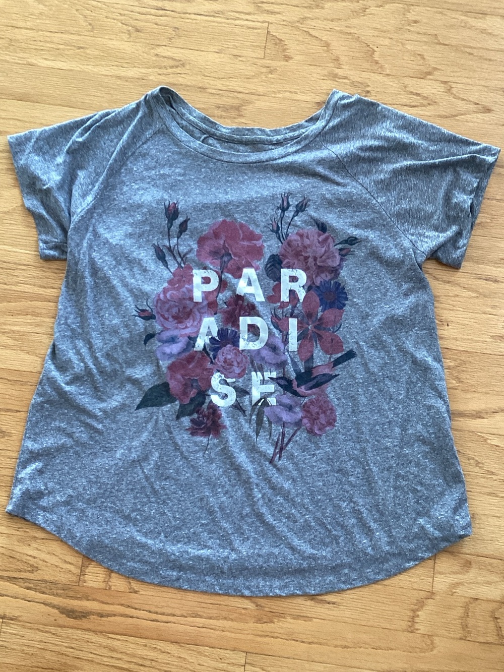 Lucky Brand Gray Tee with Pink Floral 'PARADISE' Graphic